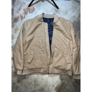 Magaschoni Man Wool Blend Bomber Jacket Tan Camel Brown Quilted Lined Zip XL